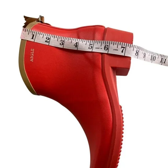 Aigle Miss Juliette Bottillon Red Rubber Rain Boots 10​​ - Picture 10 of 16